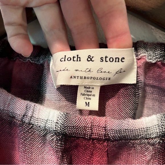 Cloth and Stone for Anthro Glacier Plaid Blouse Balloon Sleeve Elastic Hem - Picture 8 of 9